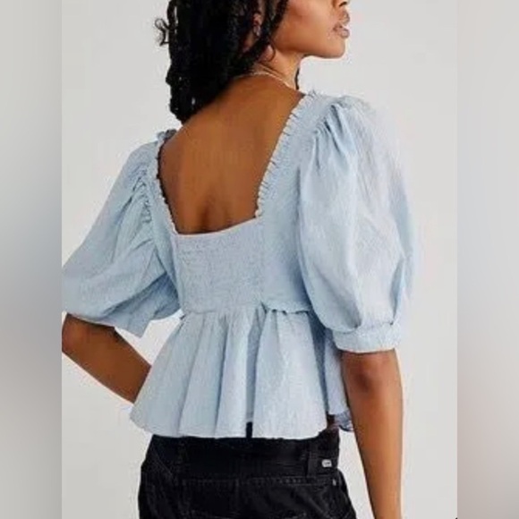 New Free People  Leave It To Me Ivory Crop Top Blouse Button Boho NWOT - Picture 2 of 6